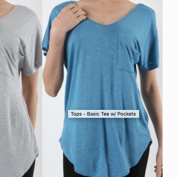 Ocean Blue Buttery soft Basic Tee w/ Pockets - Picture 1 of 3